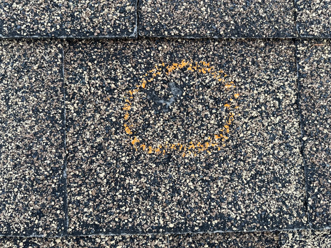 Shingle inspection detail with an area marked for review